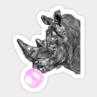 Rhino with Bubblegum in Black and White Sticker